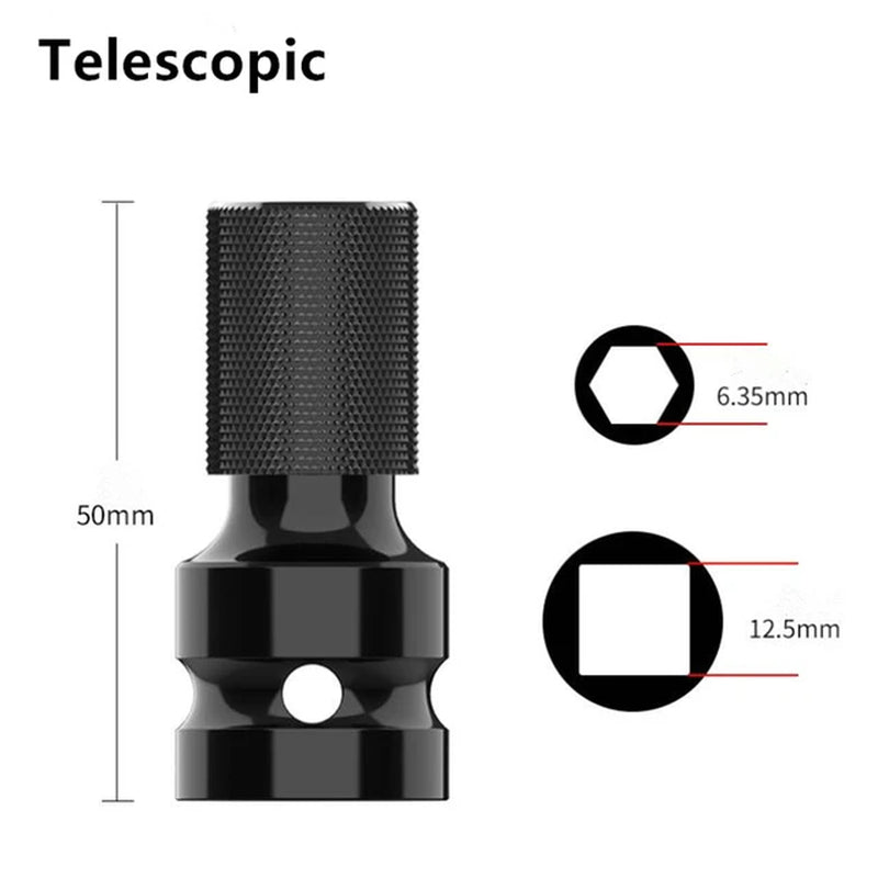 Electric Wrench Socket Adapter Conversion Head , Turn Square 1/2" (12.5Mm) to Hexagonal 1/4" (6.35Mm)
