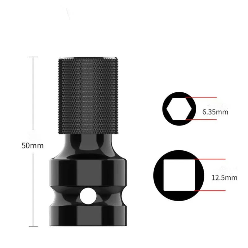 Electric Wrench Socket Adapter Conversion Head , Turn Square 1/2" (12.5Mm) to Hexagonal 1/4" (6.35Mm)
